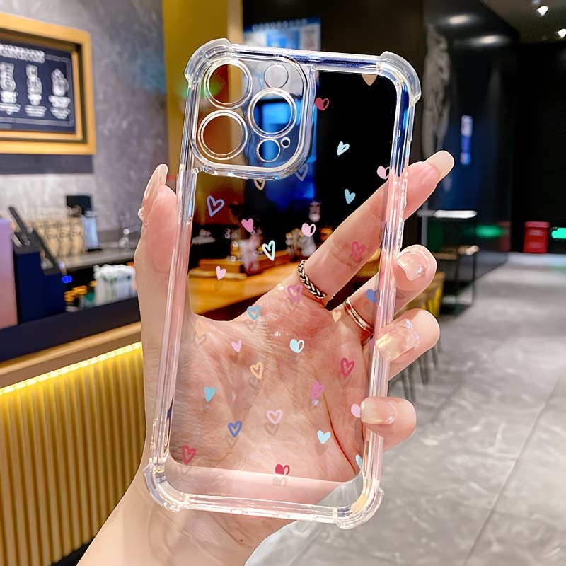 Apple Iphone 15 Pro Max - Прозрачный чехол-бампер с разноцветными сердечками для